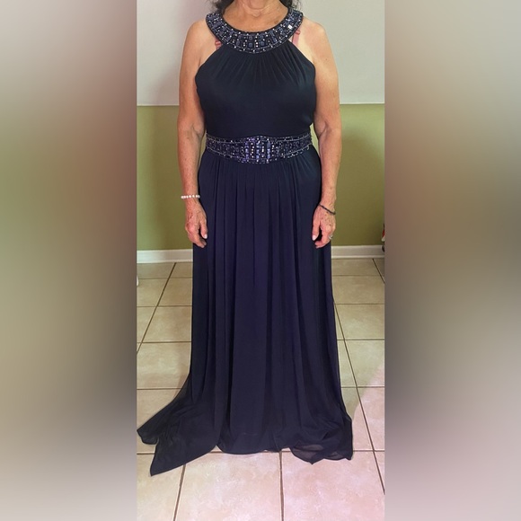 Elegant Navy Blue Beaded Women'd Dress - Picture 1 of 5